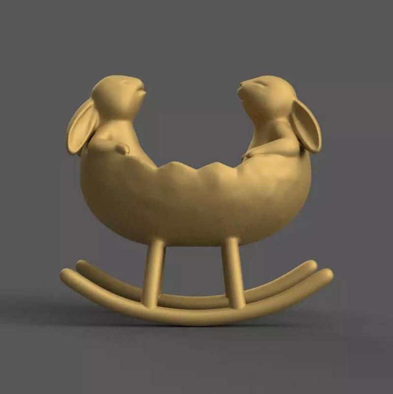Bunny Rocking Cradle Cute Easter 3D Model for Decoration