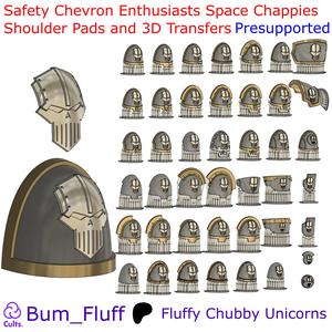 Safety Chevron Enthusiasts Space Chappies Shoulder pads and 3D Transfers - Iron Warriors - Now Presupported