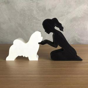 Girl and her lhasa apso -tied hair- for 3D printer or laser cut