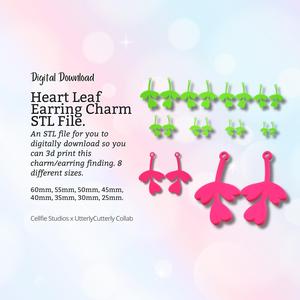 Heart Leaf Earring Charm STL File - Flower Digital Download -8 Sizes- Necklace Earring Keyring Modern Design