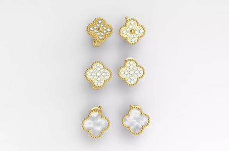 Flower motif back clips earrings 3D Model Collection