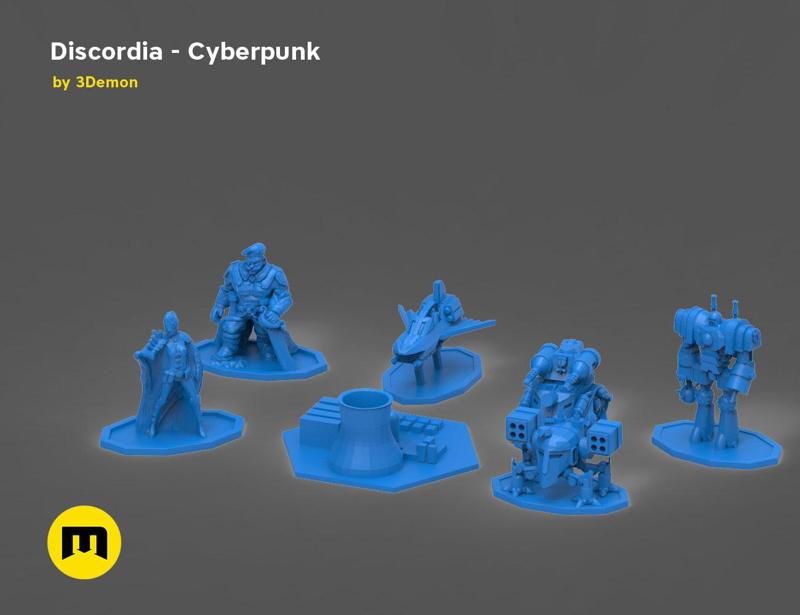Discordia Cyberpunk board game figures