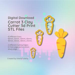 Carrot 3 Clay Cutter - STL Digital File Download- 8 sizes and 2 Cutter Versions