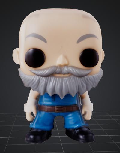 Funko pop granny with beard and bald motorcyclist