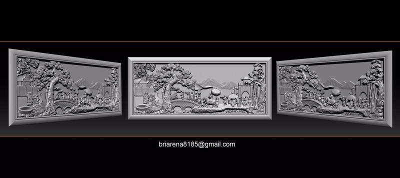 Mural landscape wood carving file stl OBJ and ZTL for CNC