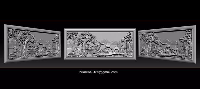 Mural landscape wood carving file stl OBJ and ZTL for CNC