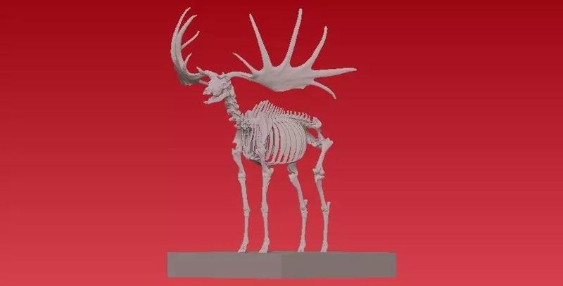 Deer bone with big horns statue - 3D print