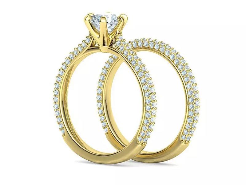 Isabella Bridal Jewelry Set 1ct main stone 3 Row Ring  3D Model Collection