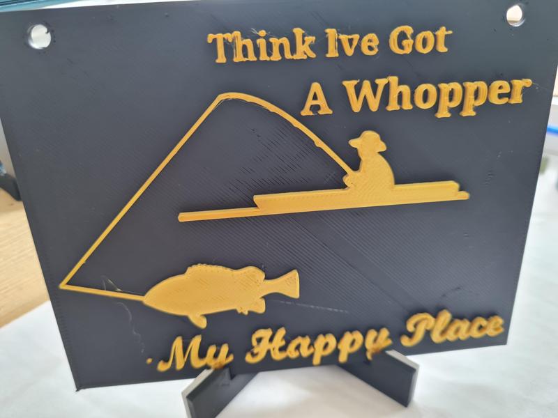 "Think I've Got A Whopper: My Happy Place - Humorous Fishing Sign with Stand"