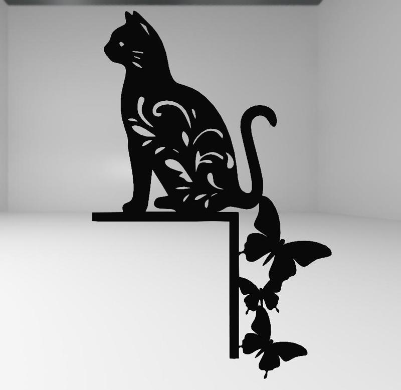 Door Corner Decoration – Line Art Cat and Butterflies