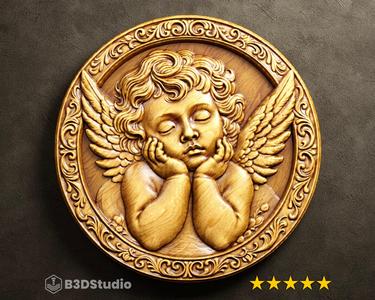 Angel Relief High Detail 3D Model: CNC Laser & 3D Print STL File + 4K TIF Grayscale Image