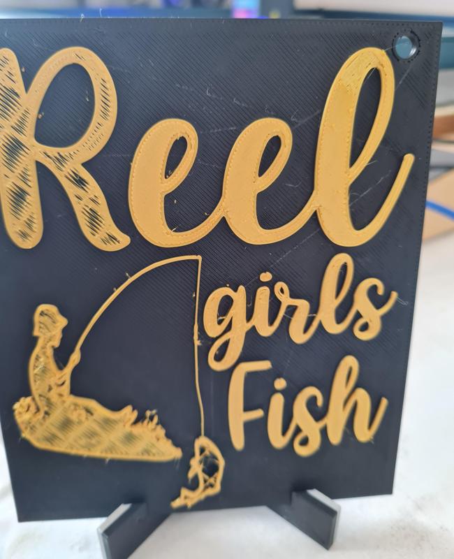"Reel Girls Fish - Empowering 3D Printed Plaque for Female Anglers with Stand"