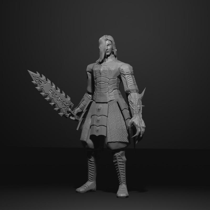 Metin 2 3D Print Sura with Ghost Fang Blade and Magic Plate Armour – 3D Printable Model with Extra Details (2 Hair Styles, Keyed Parts)