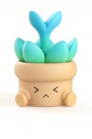 💙 Blue Kawaii Succulent in Pot - Cute 3D Decorative Figure