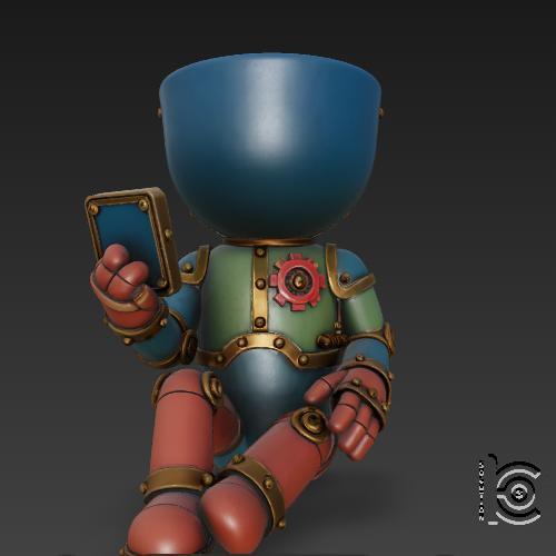 teampunk Robot with Phone - 3D Model for Printing