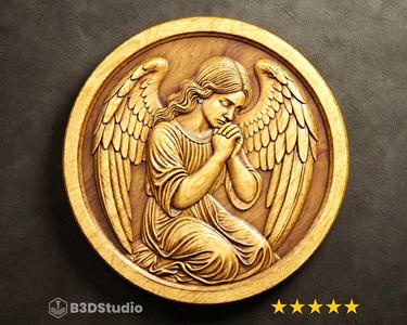 Praying Angel Relief High Detail 3D Model: CNC Laser & 3D Print STL File + 4K TIF Grayscale Image