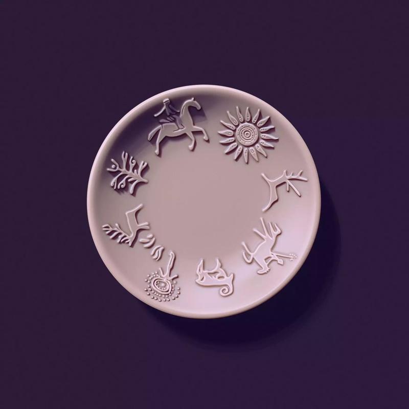 plate shape with petroglyphs diameter - 140mm for casting
