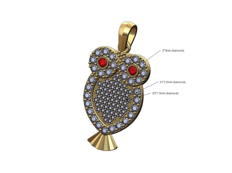 Iced diamond owl shape pendant charm 3D print model