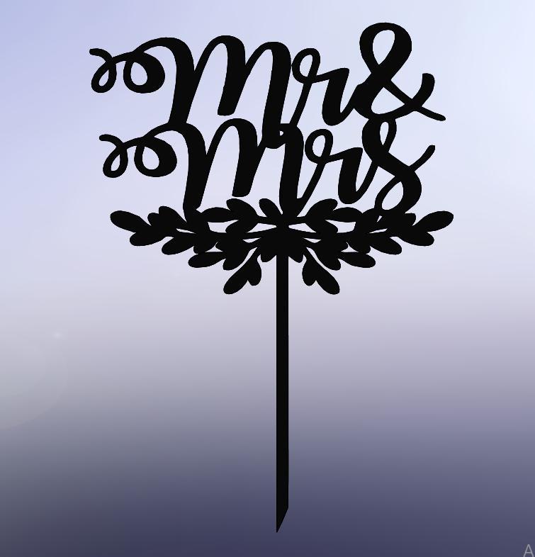 Mr & Mrs Cake Topper with Leaves – Elegant Wedding