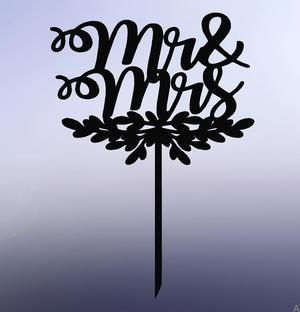 Mr & Mrs Cake Topper with Leaves – Elegant Wedding