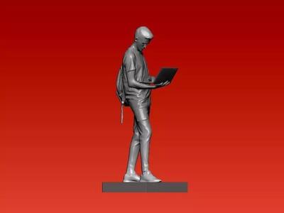 Young man pressing laptop model - 3D print