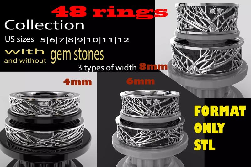Wedding rings- tree branch- 4mm and 6mm and 8mm Printable STL 3D Model Collection