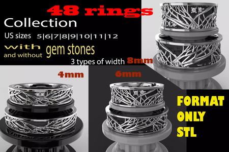 Wedding rings- tree branch- 4mm and 6mm and 8mm Printable STL 3D Model Collection