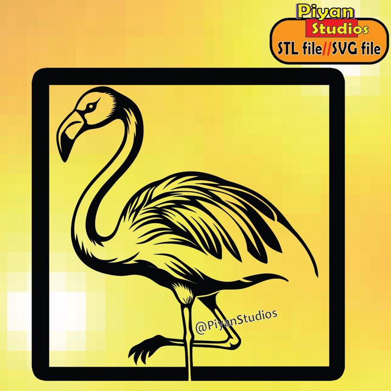 flamingo bird wall art svg, stl