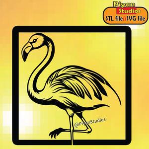 flamingo bird wall art svg, stl