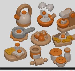 3D Kitchen Toy Set | Printable STL Models - Miniature Wooden-Style Cooking Tools