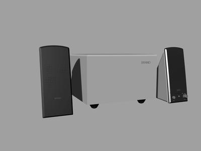 white and black desktop Stereo 2-1 speaker