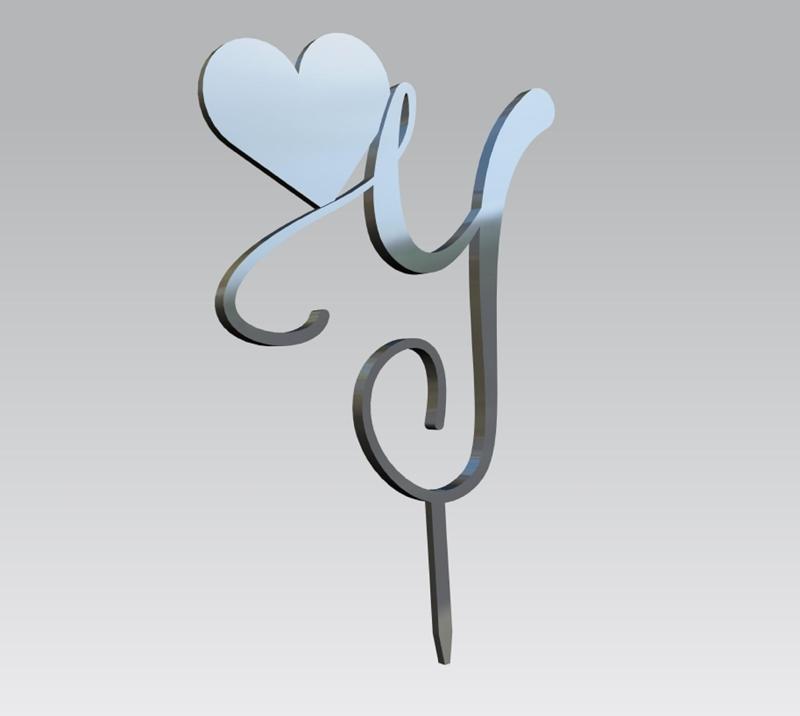 Elegant Custom Initial Cake Topper with Heart – Letter Y