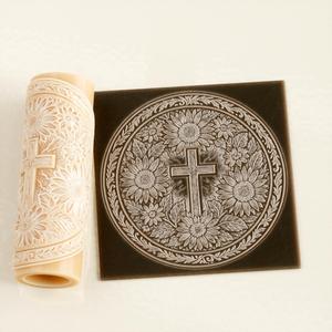 Sunflower Cross Texture Roller – Texture Roller for Polymer Clay, Fondant, Pottery and Crafts