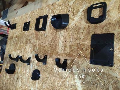 Various hooks and holders