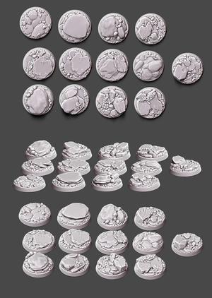 Set of 13 Textured bases - rock variations - 32 mm