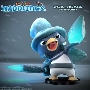 Waddling Ice Mage Miniature - Pre-Supported
