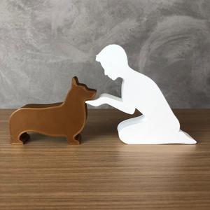 Boy and his Corgi for 3D printer or laser cut