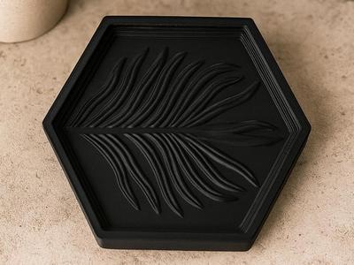 Palm Hex Tray – Botanical Elegance in Matte Black