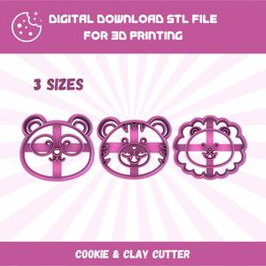 Cutty clay stl safari animals cookie cutters, panda, lion, tiger, stl file for 3d printing