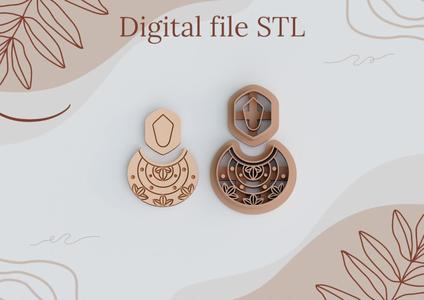Digital STL files for 3D printing Clay earrings Boho flower Geometry cutters Polymer clay tools sharp version cutters download files