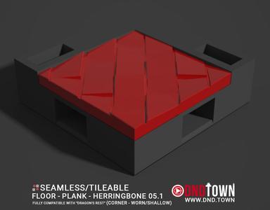 Floor - Plank - Herringbone - Wall Corner 05.1 (WORN/SHALLOW) - 3D Modular Dungeon Tile - DnD Town Minis (www.dnd.town)