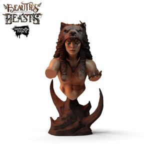[Fenris Bust] Beauties & Beasts – Wolf Huntress, Primal Warrior Woman with Direwolf Companions