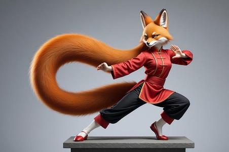 1610 Color 3D Model of a Fox-Woman Practicing Kung Fu (Inspired by Pu Song Ling), magic, fox, kung fu, shapeshifter, martial arts, fantasy, Pu Song Ling, warrior, monster, fair, witch, werewolf, horror, beast, snake, troll, skeleton dance