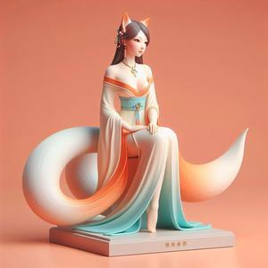 1403 COLORFUL Fox Spirit Woman in Pu Song Ling Style, beast, magic, creature, fantasy, wood, base, sword, warrior, wild, cat, monster, fox, godzilla, fair, witch, werewolf, horror, beast, gothic, troll
