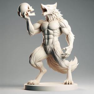 421 Ivory Werewolf Howling with Skull - Minimalist Statue, magic, collectible, creature, dinosaur, sculpture, bear, monkey, witch, werewolf, serpent, fantasy, fairy, art, dragon, dnd, cat, monster hunter, monster
