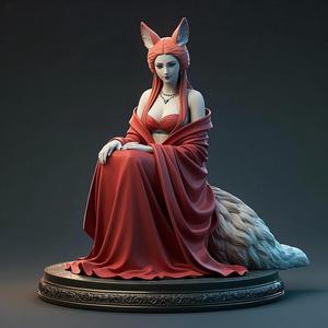 1192 COLORFUL Fox Spirit Woman in Pu Song Ling Style, beast, magic, creature, fantasy, wood, base, sword, warrior, wild, cat, monster, fox, godzilla, fair, witch, werewolf, horror, beast, gothic, troll