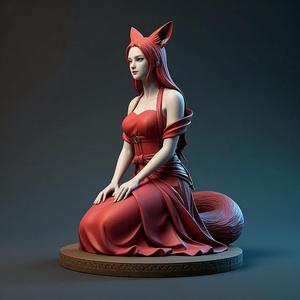 1218 COLORFUL Fox Spirit Woman in Pu Song Ling Style, beast, magic, creature, fantasy, wood, base, sword, warrior, wild, cat, monster, fox, godzilla, fair, witch, werewolf, horror, beast, gothic, troll