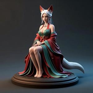 1874 COLORFUL Fox Spirit Woman in Pu Song Ling Style, magic, dragon, fantasy, wood, gnome, gorgon, warrior, wild, fox, monster, cat, dog, fair, witch, werewolf, horror, beast, gothic, troll