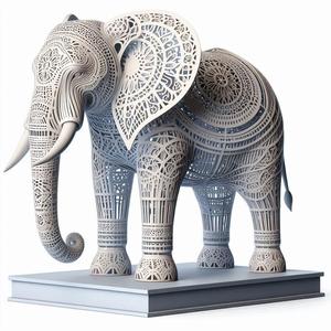 1786 Lacework Elephant with Cutout Stripes - Color 3D Model on Stand, pug, dachshund, poodle, cat, zebra, donkey, beagle, peacock, lion, fox, bull terrier, pomeranian, galgo, wolf, doberman pinscher, newfoundland, elephant, crocodile, german shepherd