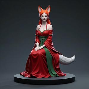 1832 COLORFUL Fox Spirit Woman in Pu Song Ling Style, magic, dragon, fantasy, wood, gnome, gorgon, warrior, wild, fox, monster, cat, dog, fair, witch, werewolf, horror, beast, gothic, troll